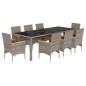 vidaXL 9-tlg. Garten-Essgruppe mit Kissen Grau Poly Rattan und Glas vidaXL 9-tlg. Garten-Essgruppe mit Kissen Grau Poly Rattan und Glas