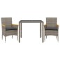 vidaXL 3-tlg. Garten-Essgruppe mit Kissen Grau Poly Rattan und Glas vidaXL 3-tlg. Garten-Essgruppe mit Kissen Grau Poly Rattan und Glas