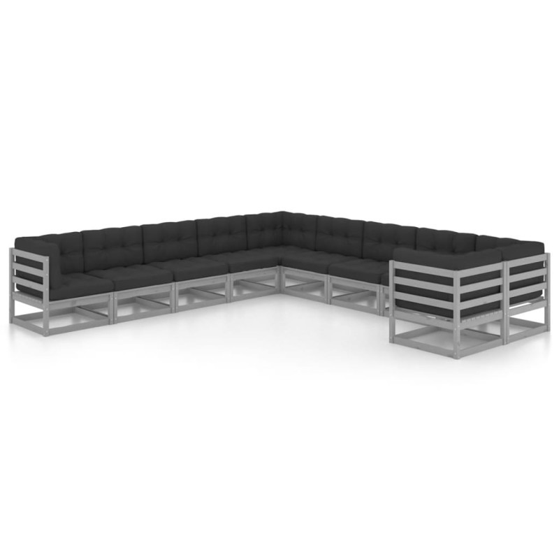 vidaXL 10-tlg. Garten-Lounge-Set mit Kissen Grau Massivholz Kiefer vidaXL 10-tlg. Garten-Lounge-Set mit Kissen Grau Massivholz Kiefer