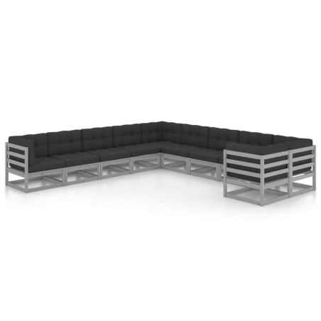 vidaXL 10-tlg. Garten-Lounge-Set mit Kissen Grau Massivholz Kiefer