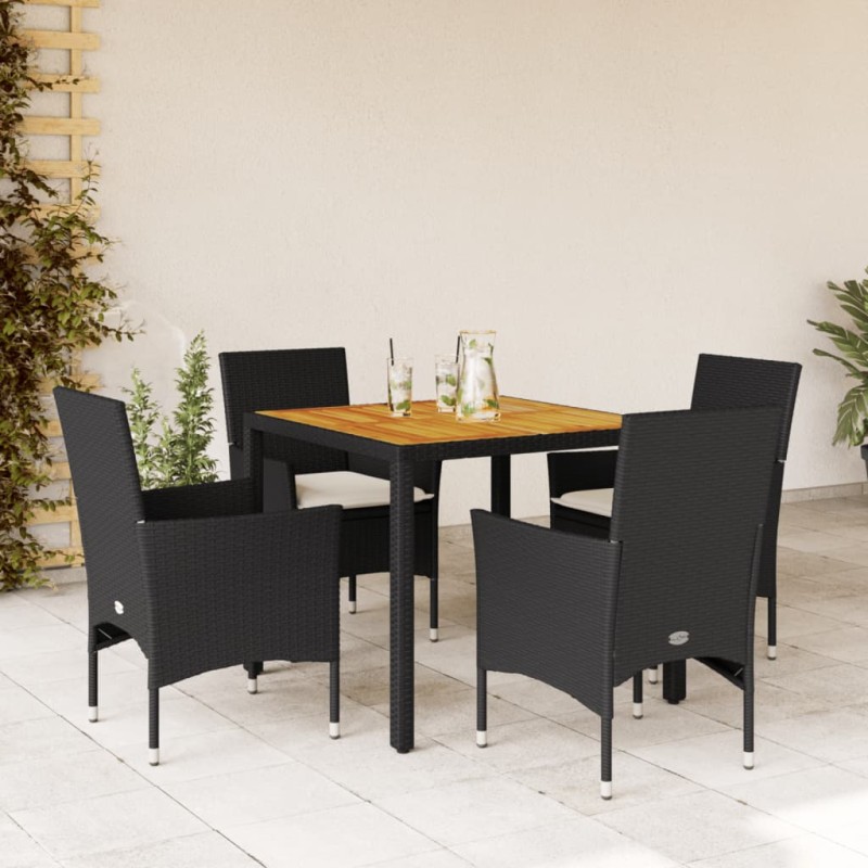 vidaXL 5-tlg. Garten-Essgruppe mit Kissen Schwarz Poly Rattan Akazie vidaXL 5-tlg. Garten-Essgruppe mit Kissen Schwarz Poly Rattan Akazie
