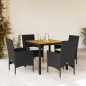 vidaXL 5-tlg. Garten-Essgruppe mit Kissen Schwarz Poly Rattan Akazie vidaXL 5-tlg. Garten-Essgruppe mit Kissen Schwarz Poly Rattan Akazie
