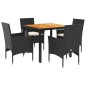 vidaXL 5-tlg. Garten-Essgruppe mit Kissen Schwarz Poly Rattan Akazie vidaXL 5-tlg. Garten-Essgruppe mit Kissen Schwarz Poly Rattan Akazie