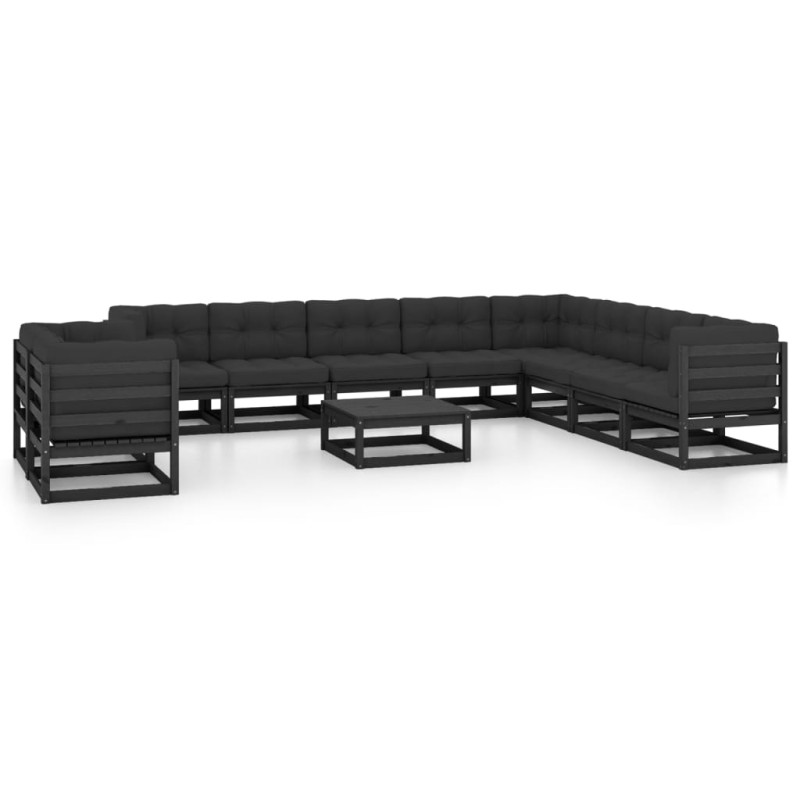 vidaXL 11-tlg. Garten-Lounge-Set mit Kissen Schwarz Kiefer Massivholz vidaXL 11-tlg. Garten-Lounge-Set mit Kissen Schwarz Kiefer Massivholz