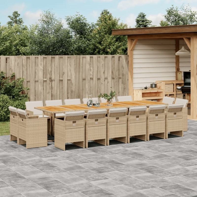 vidaXL 17-tlg. Garten-Essgruppe mit Kissen Beige Poly Rattan vidaXL 17-tlg. Garten-Essgruppe mit Kissen Beige Poly Rattan