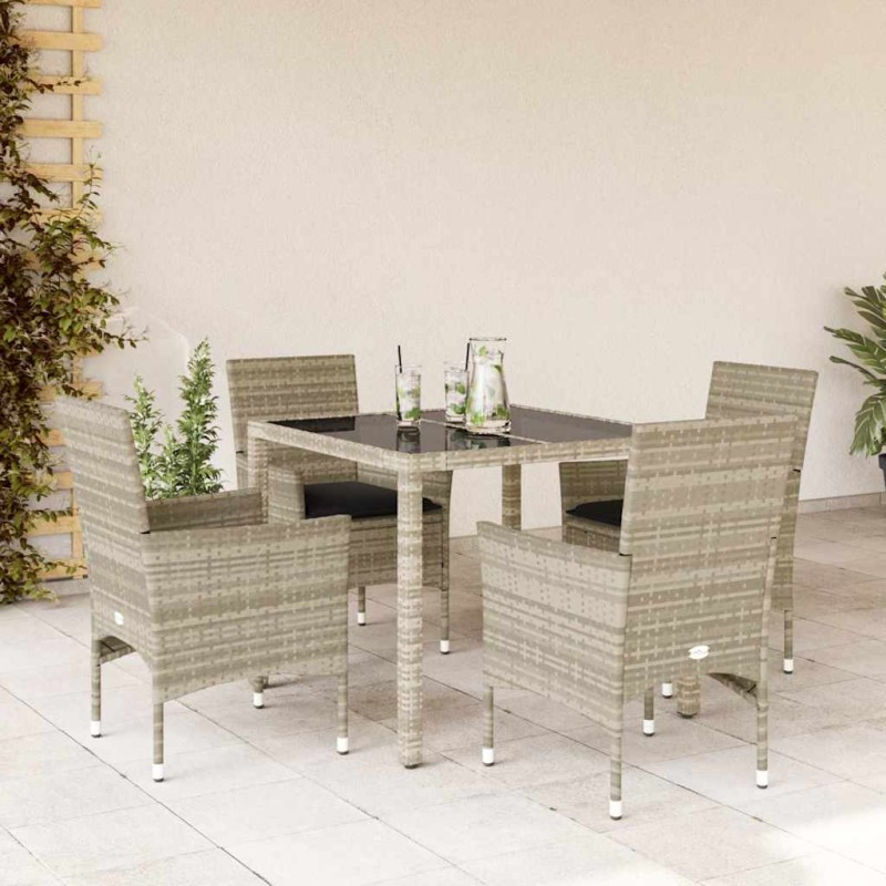 vidaXL 5-tlg. Garten-Essgruppe mit Kissen Hellgrau Poly Rattan Glas vidaXL 5-tlg. Garten-Essgruppe mit Kissen Hellgrau Poly Rattan Glas