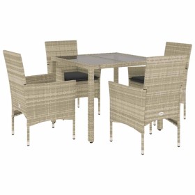 vidaXL 5-tlg. Garten-Essgruppe mit Kissen Hellgrau Poly Rattan Glas