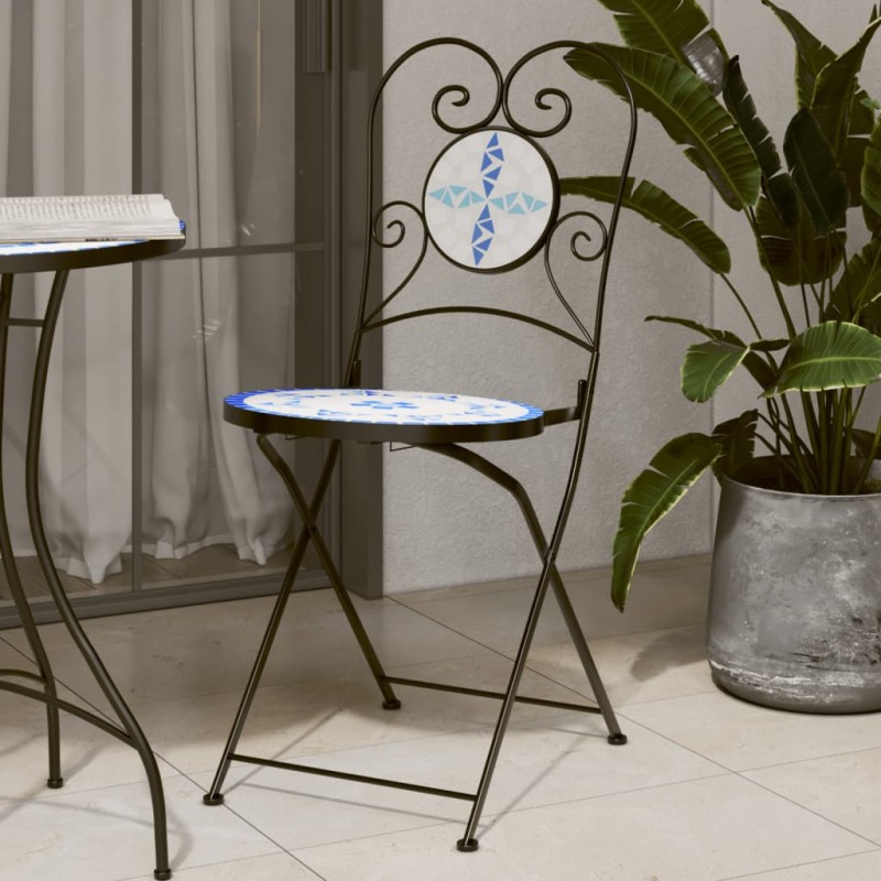 vidaXL Bistrostühle 2 Stk. Klappbar Blau und Weiß Keramik vidaXL Bistrostühle 2 Stk. Klappbar Blau und Weiß Keramik
