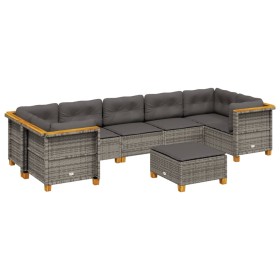 vidaXL 8-tlg. Garten-Sofagarnitur mit Kissen Grau Poly Rattan