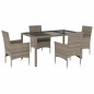 vidaXL 5-tlg. Garten-Essgruppe mit Kissen Grau Poly Rattan und Glas vidaXL 5-tlg. Garten-Essgruppe mit Kissen Grau Poly Rattan und Glas