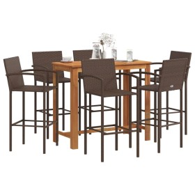 vidaXL 7-tlg. Gartenbar-Set Braun Massivholz Akazie und Poly Rattan