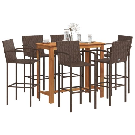vidaXL 7-tlg. Gartenbar-Set Braun Massivholz Akazie und Poly Rattan