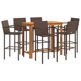 vidaXL 7-tlg. Gartenbar-Set Braun Massivholz Akazie und Poly Rattan