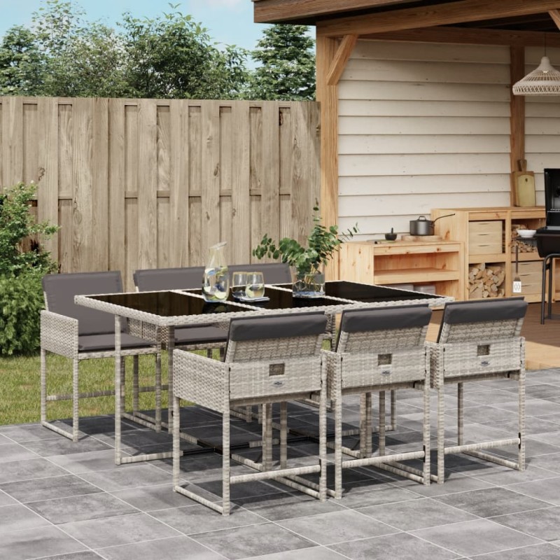 vidaXL 7-tlg. Garten-Essgruppe mit Kissen Hellgrau Poly Rattan vidaXL 7-tlg. Garten-Essgruppe mit Kissen Hellgrau Poly Rattan