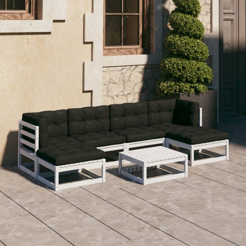 vidaXL 7-tlg. Garten-Lounge-Set mit Kissen Weiß Massivholz Kiefer vidaXL 7-tlg. Garten-Lounge-Set mit Kissen Weiß Massivholz Kiefer