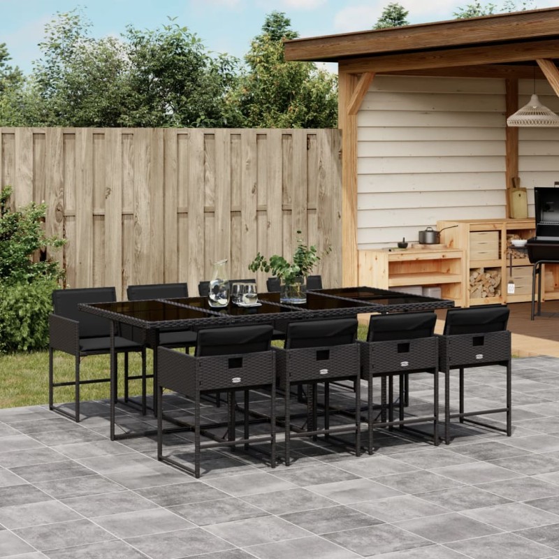 vidaXL 9-tlg. Garten-Essgruppe mit Kissen Schwarz Poly Rattan vidaXL 9-tlg. Garten-Essgruppe mit Kissen Schwarz Poly Rattan
