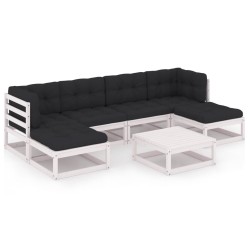 vidaXL 7-tlg. Garten-Lounge-Set mit Kissen Weiß Massivholz Kiefer