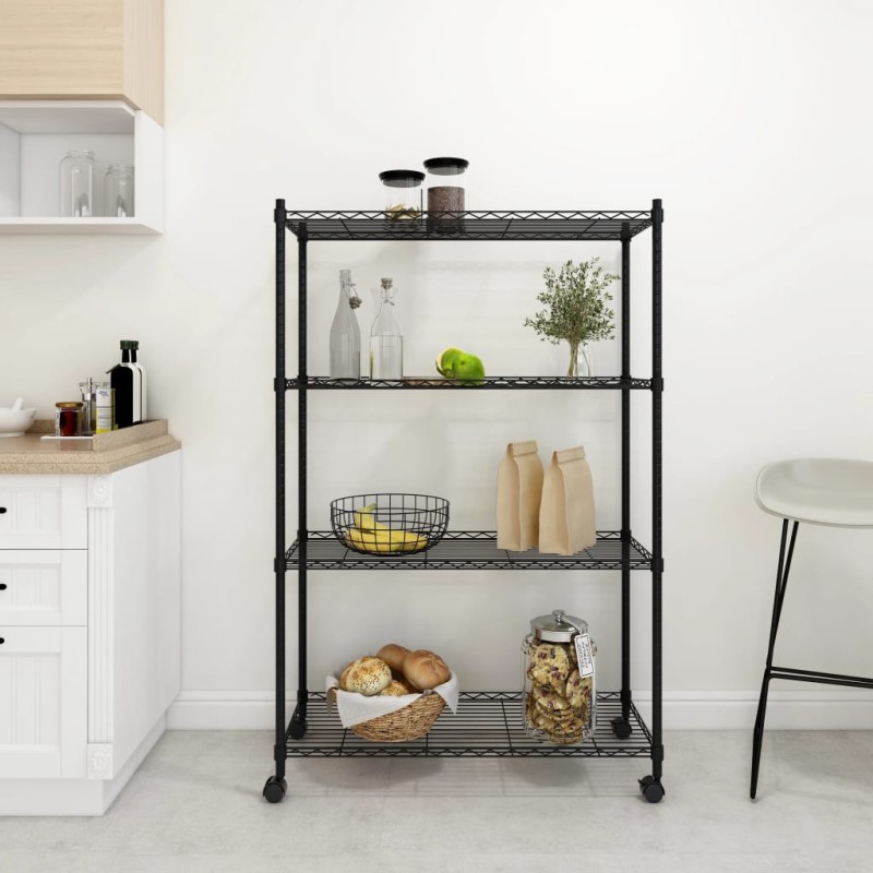 vidaXL Lagerregal mit 4 Böden und Rollen 90x35x142 cm Schwarz 200 kg vidaXL Lagerregal mit 4 Böden und Rollen 90x35x142 cm Schwarz 200 kg