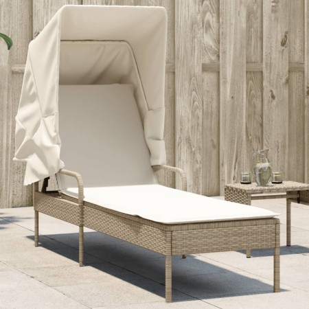 vidaXL Sonnenliege mit Dach Beige Poly Rattan