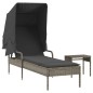 vidaXL Sonnenliege mit Dach und Tisch Grau Poly Rattan vidaXL Sonnenliege mit Dach und Tisch Grau Poly Rattan