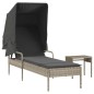 vidaXL Sonnenliege mit Dach und Tisch Hellgrau Poly Rattan vidaXL Sonnenliege mit Dach und Tisch Hellgrau Poly Rattan