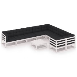 vidaXL 10-tlg. Garten-Lounge-Set mit Kissen Weiß Massivholz Kiefer