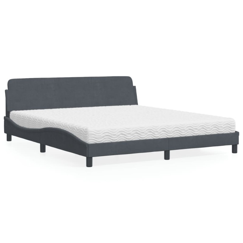 vidaXL Bett mit Matratze Dunkelgrau 180x200 cm Samt vidaXL Bett mit Matratze Dunkelgrau 180x200 cm Samt