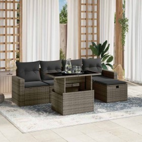 vidaXL 6-tlg. Garten-Sofagarnitur mit Kissen Grau Poly Rattan