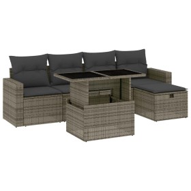 vidaXL 6-tlg. Garten-Sofagarnitur mit Kissen Grau Poly Rattan