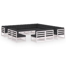 vidaXL 13-tlg. Garten-Lounge-Set mit Kissen Weiß Massivholz Kiefer