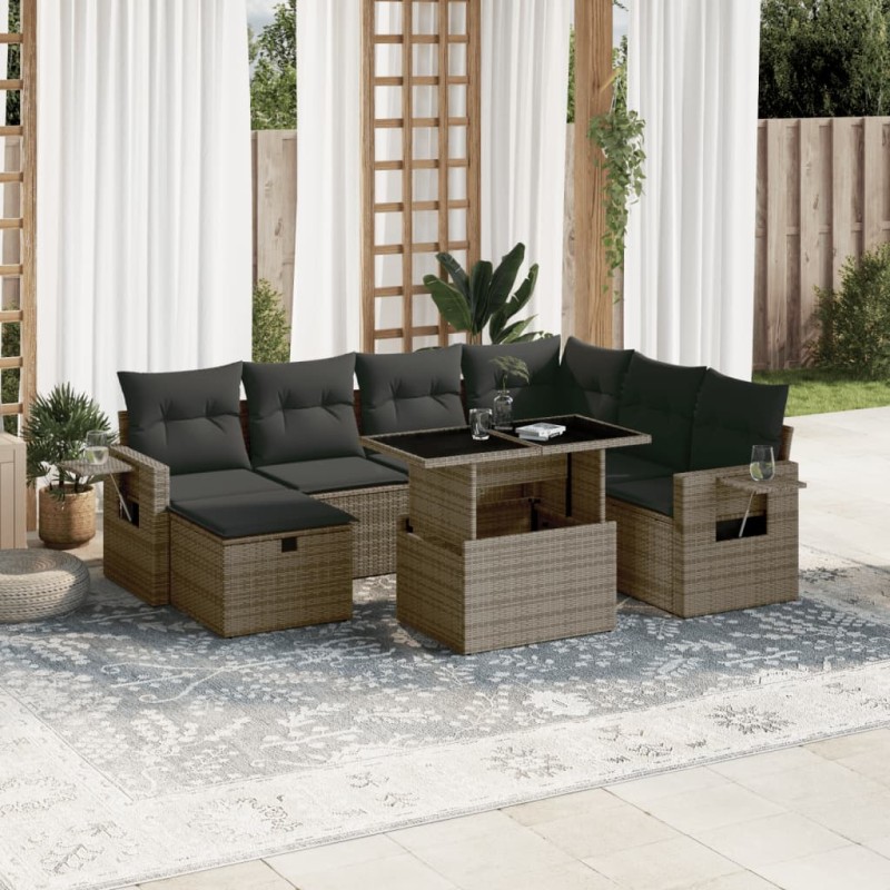 vidaXL 8-tlg. Garten-Sofagarnitur mit Kissen Grau Poly Rattan vidaXL 8-tlg. Garten-Sofagarnitur mit Kissen Grau Poly Rattan