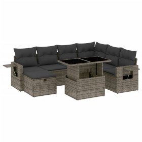 vidaXL 8-tlg. Garten-Sofagarnitur mit Kissen Grau Poly Rattan