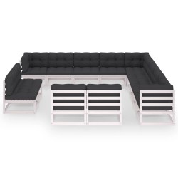 vidaXL 13-tlg. Garten-Lounge-Set mit Kissen Weiß Massivholz Kiefer