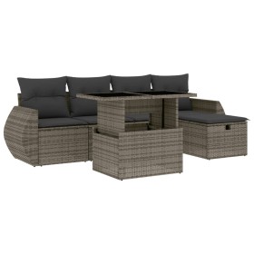 vidaXL 6-tlg. Garten-Sofagarnitur mit Kissen Grau Poly Rattan