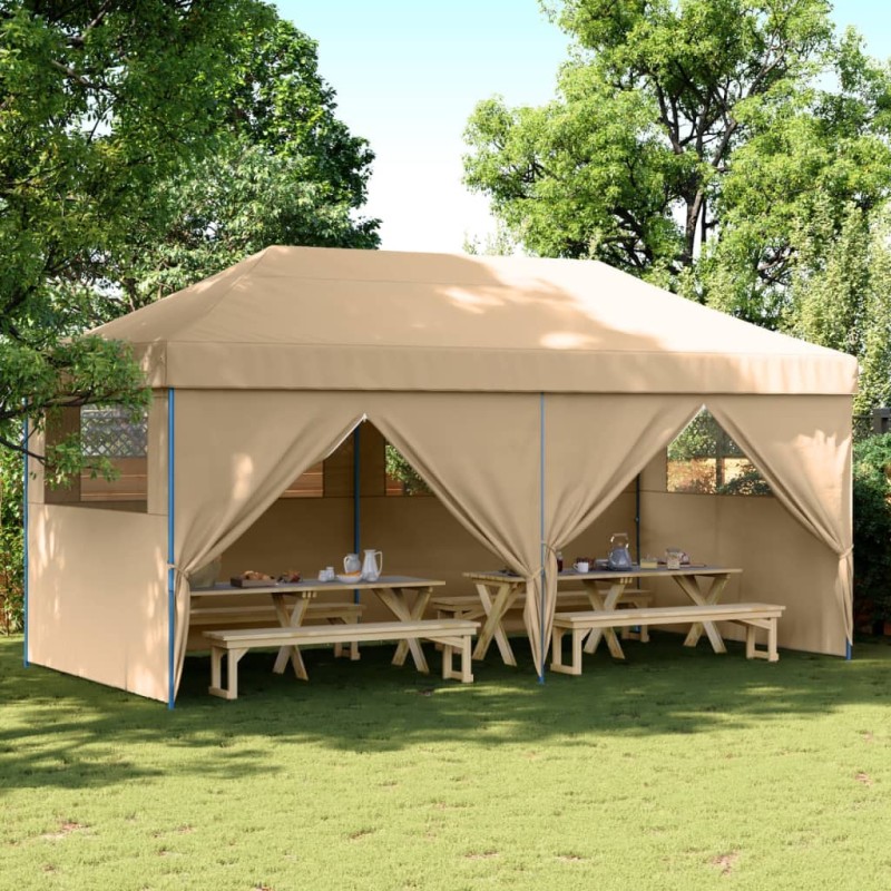 vidaXL Partyzelt Faltbar Pop-Up mit 4 Seitenteilen Beige vidaXL Partyzelt Faltbar Pop-Up mit 4 Seitenteilen Beige
