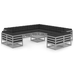 vidaXL 14-tlg. Garten-Lounge-Set mit Kissen Grau Massivholz Kiefer