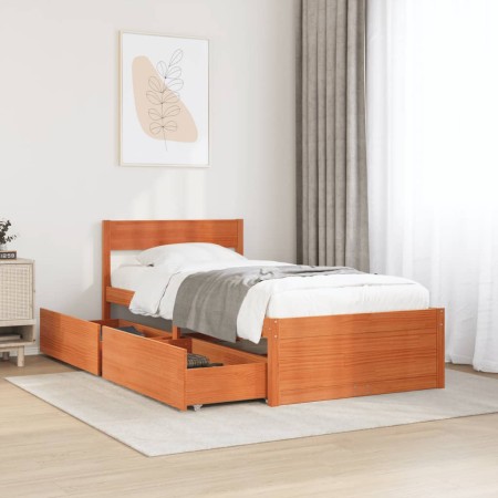 vidaXL Massivholzbett ohne Matratze Wachsbraun 100x200 Kiefernholz
