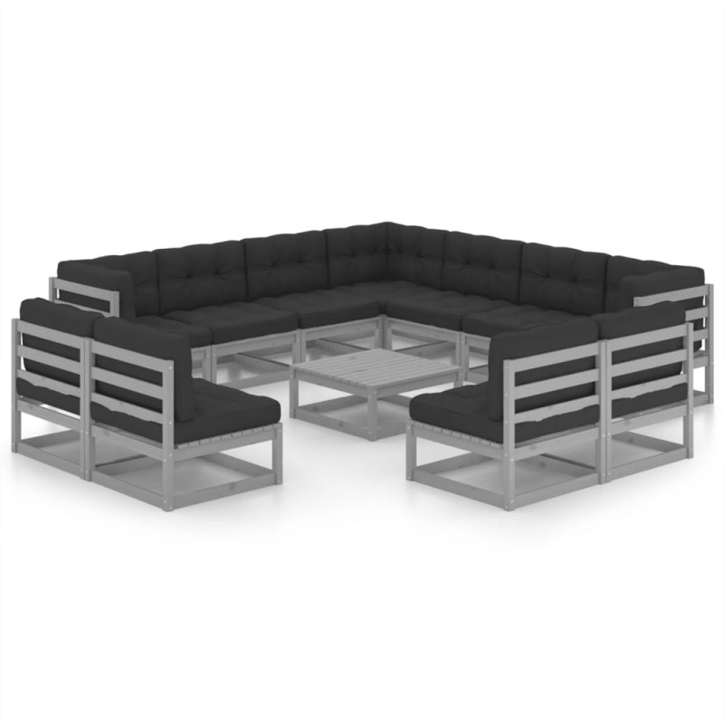 vidaXL 12-tlg. Garten-Lounge-Set mit Kissen Grau Massivholz Kiefer vidaXL 12-tlg. Garten-Lounge-Set mit Kissen Grau Massivholz Kiefer