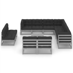vidaXL 12-tlg. Garten-Lounge-Set mit Kissen Grau Massivholz Kiefer