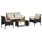 vidaXL 4-tlg. Garten-Sofagarnitur mit Kissen Schwarz Poly Rattan vidaXL 4-tlg. Garten-Sofagarnitur mit Kissen Schwarz Poly Rattan