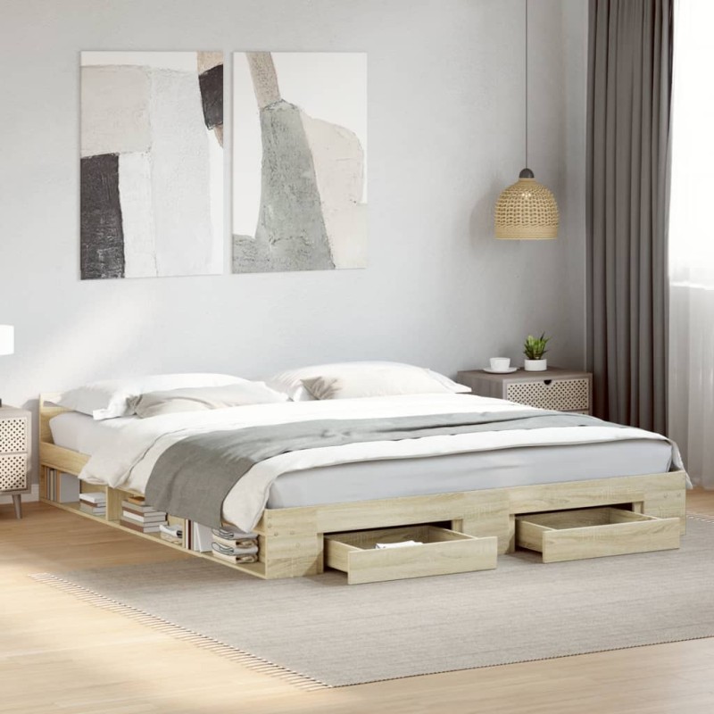 vidaXL Bettgestell mit Schubladen Sonoma-Eiche 180x200cm Holzwerkstoff vidaXL Bettgestell mit Schubladen Sonoma-Eiche 180x200cm Holzwerkstoff