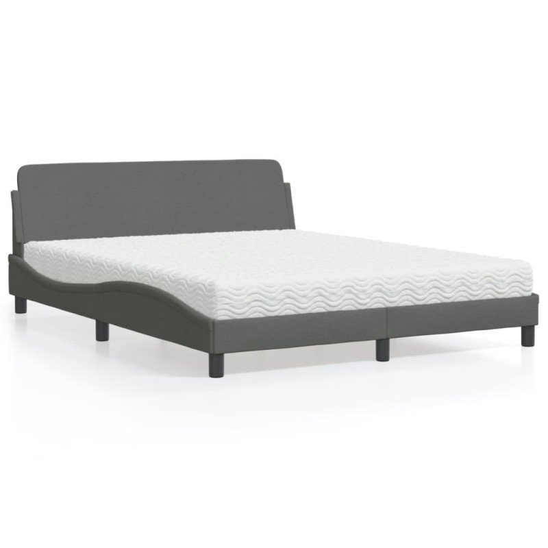 vidaXL Bett mit Matratze Dunkelgrau 160x200 cm Stoff vidaXL Bett mit Matratze Dunkelgrau 160x200 cm Stoff