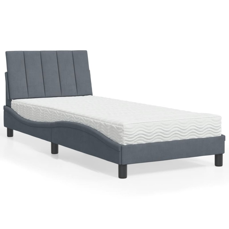 vidaXL Bett mit Matratze Dunkelgrau 90x190 cm Samt vidaXL Bett mit Matratze Dunkelgrau 90x190 cm Samt