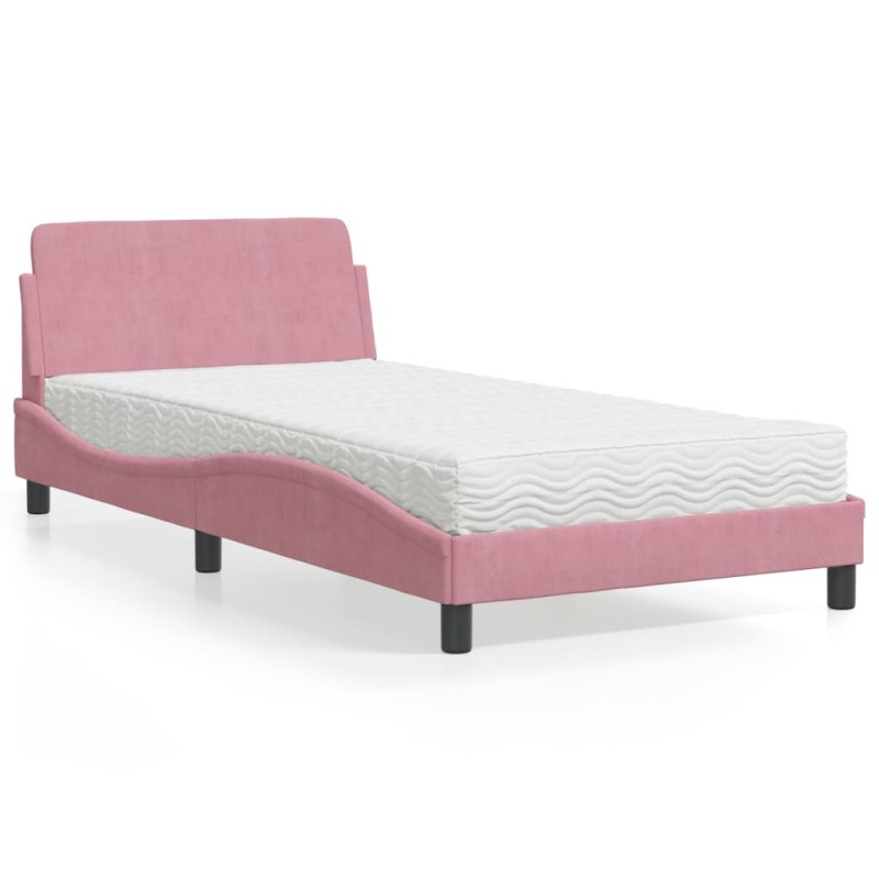 vidaXL Bett mit Matratze Rosa 100x200 cm Samt vidaXL Bett mit Matratze Rosa 100x200 cm Samt