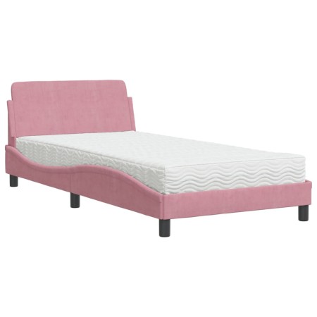 vidaXL Bett mit Matratze Rosa 100x200 cm Samt