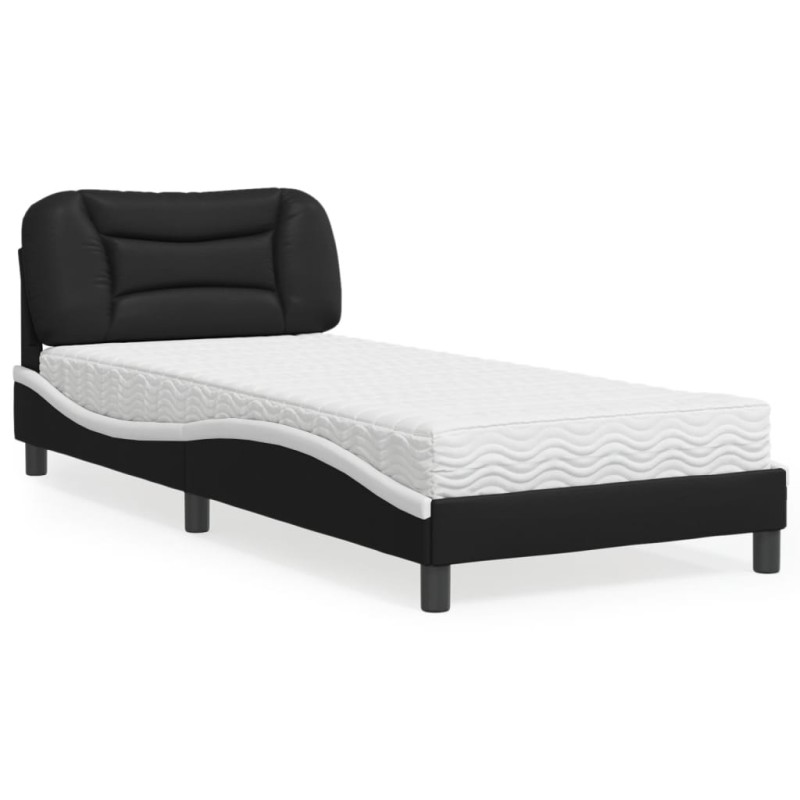 vidaXL Bett mit Matratze Schwarz und Weiß 80x200 cm Kunstleder vidaXL Bett mit Matratze Schwarz und Weiß 80x200 cm Kunstleder