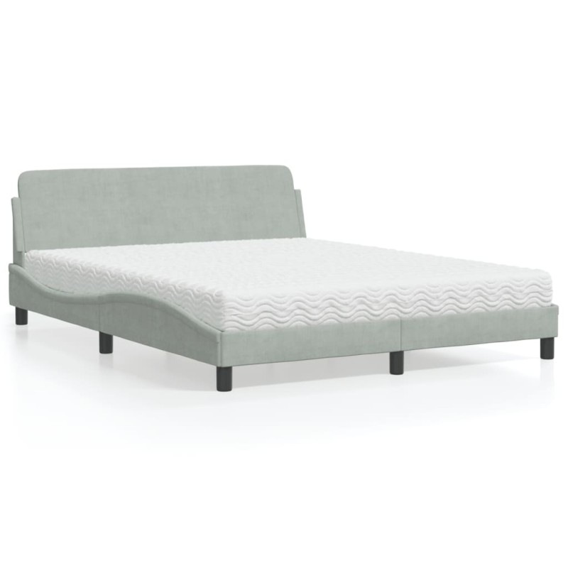 vidaXL Bett mit Matratze Hellgrau 160x200 cm Samt vidaXL Bett mit Matratze Hellgrau 160x200 cm Samt