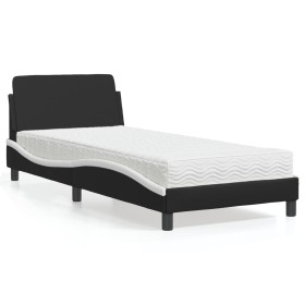 vidaXL Bett mit Matratze Schwarz und Weiß 90x200 cm Kunstleder