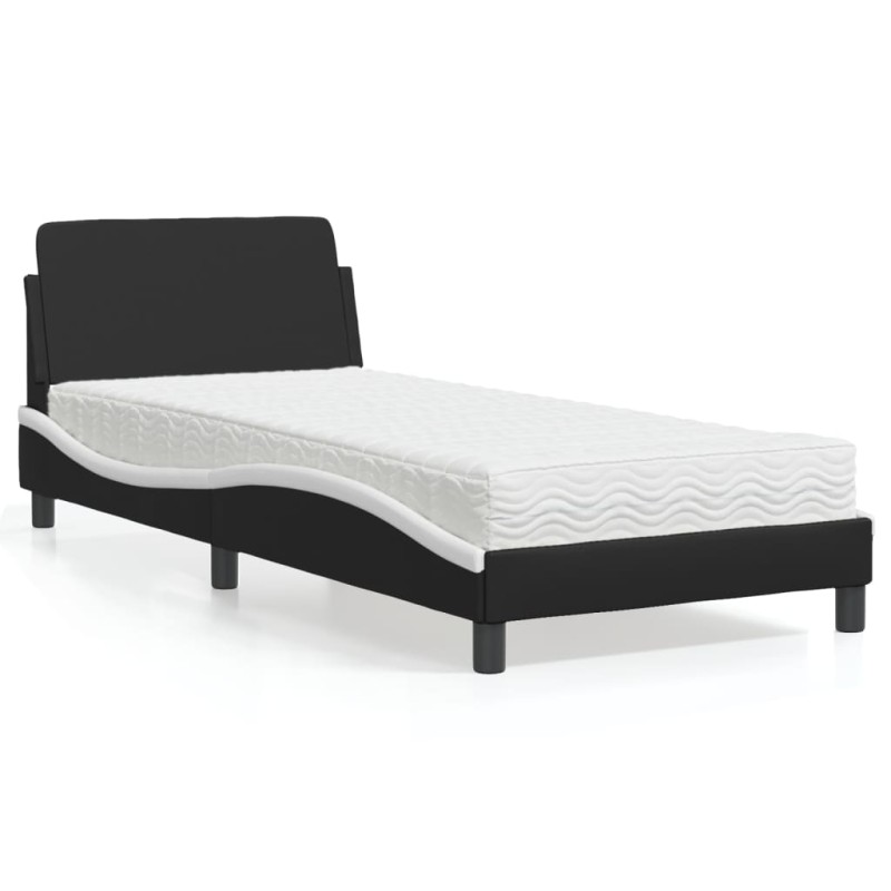 vidaXL Bett mit Matratze Schwarz und Weiß 90x200 cm Kunstleder vidaXL Bett mit Matratze Schwarz und Weiß 90x200 cm Kunstleder