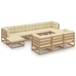 vidaXL 10-tlg. Garten-Lounge-Set mit Kissen Honigbraun Massivholz